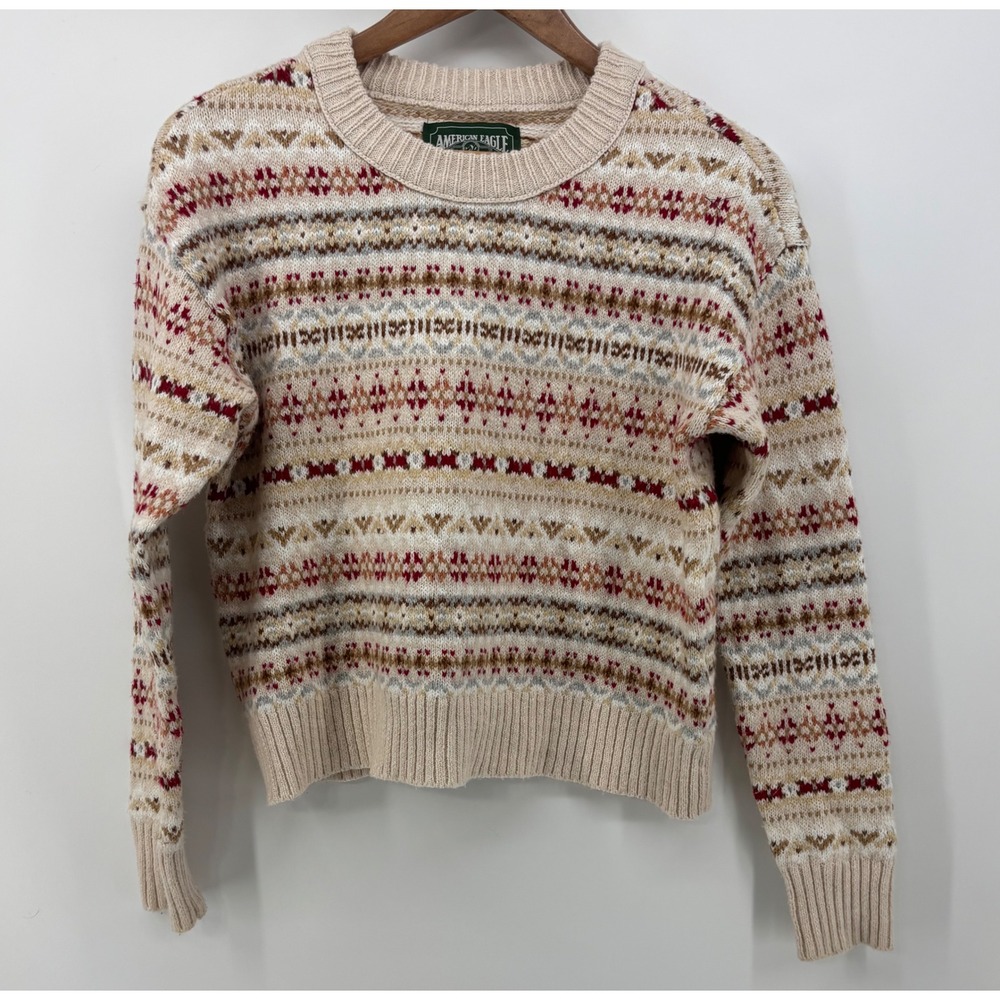 Vintage American Eagle Fair Isle Knit Sweater Women's XXS Pullover Crew Neck
